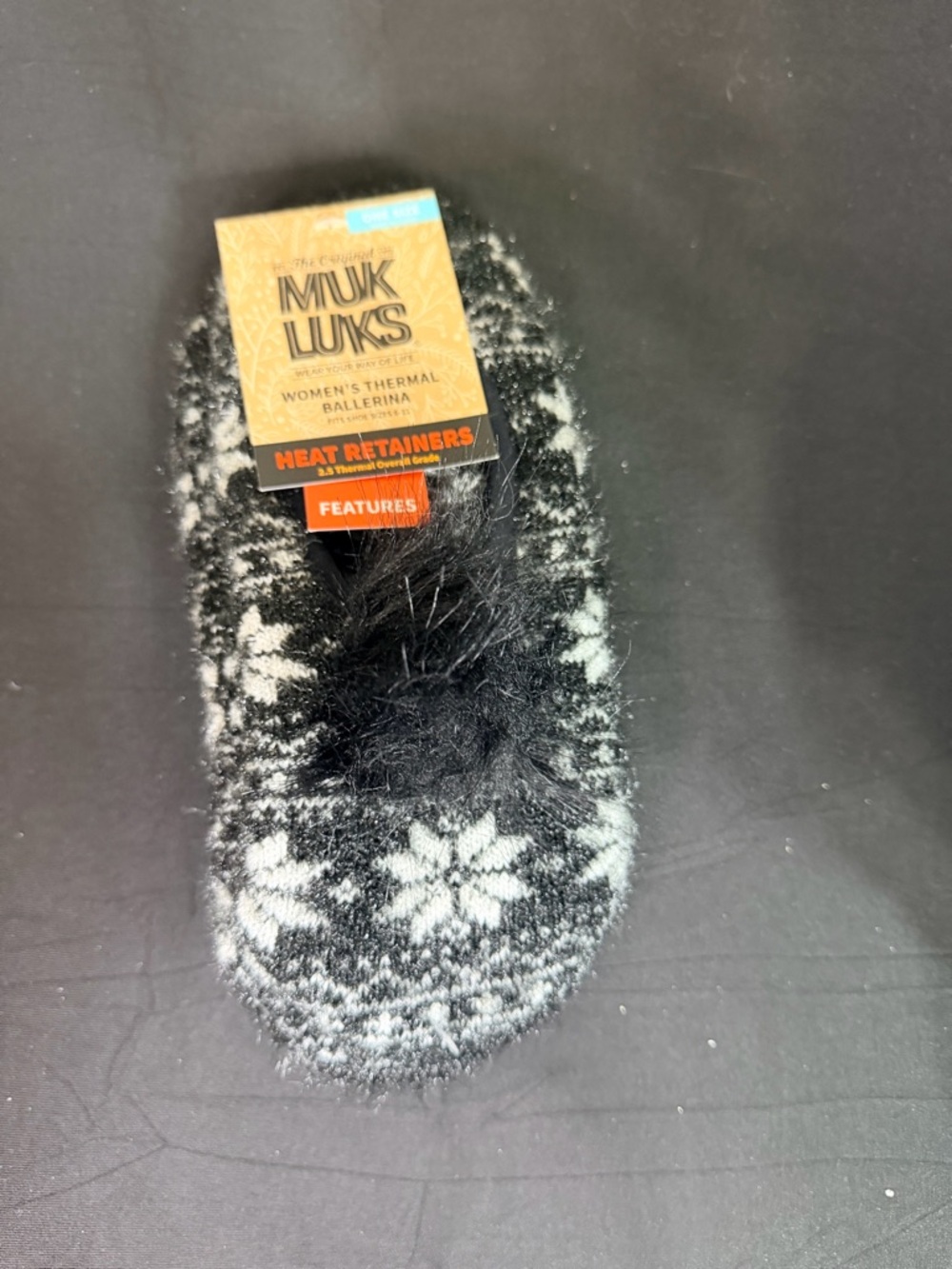 Muk Luks Black & White‎ Knit Ballerina Slipper Socks with Pom